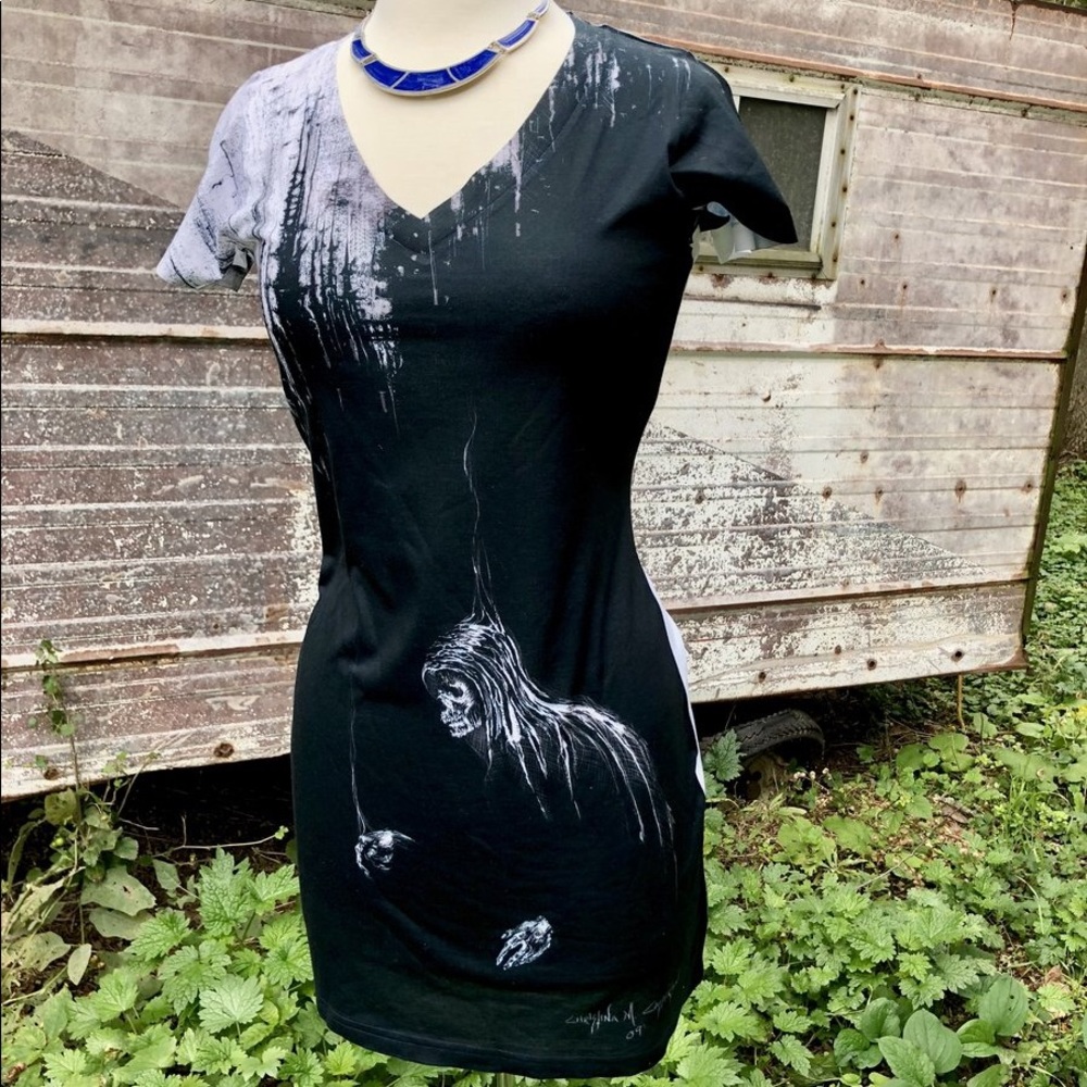 Grim reaper goth art v-neck dress -art by XNA.ART